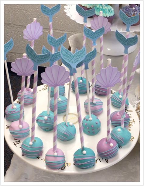 Mermaid Cakepops Ideas, Mermaid Theme Cake Pops, Mermaid Birthday Cake Pops, Mermaid Cake Balls, Cake Pop Mermaid, Cake Pops Mermaid, Mermaid Treats Dessert Tables, Mermaid Birthday Party Snacks, Little Mermaid Dessert Table