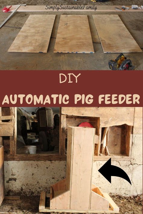 Farrowing Pen Pigs, Pig Pen Ideas Diy How To Build, Diy Pig Trough, Diy Hog Feeder, Pig Feeders Diy Ideas, Diy Pig Feeder, Pig Farming Design, Diy Pig Pen, Automatic Pig Feeder