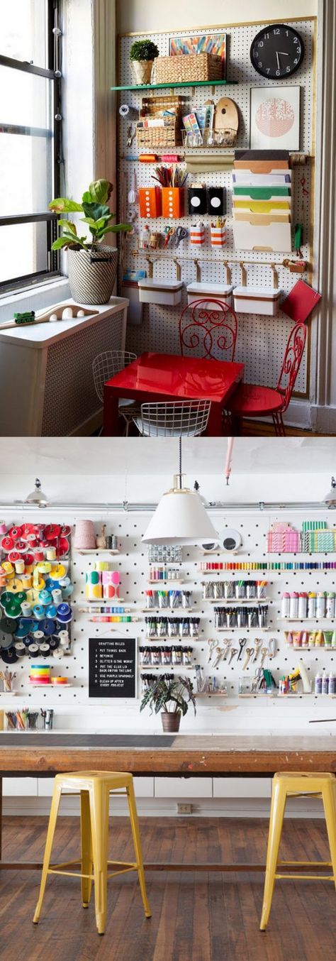 21 great ways to completely organize your workshop or craft room: how to best utilize pegboards, shelving, closet and wall spaces, and much more! Craft Room Closet, Storage Garage, Craft Storage Organization, Wall Closet, Ideas Craft, Ideas Hogar, Kids Room Organization, Room Shelves, Creative Storage