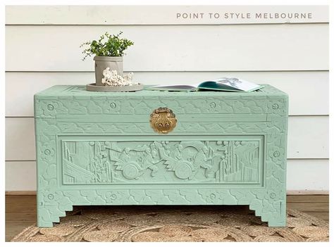 Lane Hope Chest Makeover Diy Projects, Camphor Chest Makeover, Waterfall Hope Chest Makeover, Upcycled Camphor Chest, Stenciled Trunk, Restore Trunk Chest, Chest Makeover, Chest Ideas, Chalk Paint Furniture