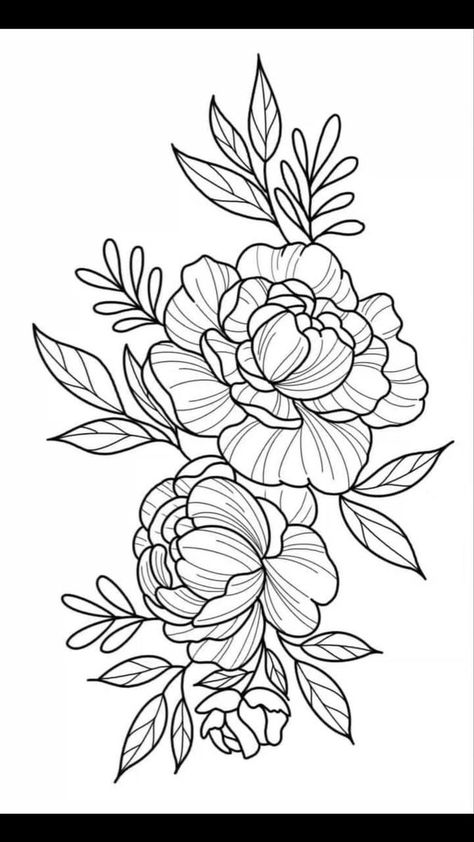 Peony Shoulder Cap Tattoo, Peony Outline Tattoo, Peony Flower Outline, Floral Outline Drawing, Floral Tattoo Stencil, Peony Stencil, Flower Outline Drawing, Shoulder Piece Tattoo, Modele Zentangle