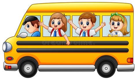 Happy school kids riding a school bus vector illustration Bus Sekolah, School Bus Drawing, Cartoon School Bus, Basic Drawing For Kids, Kids Bus, Bus Drawing, Bus Cartoon, Animation Schools, Happy School