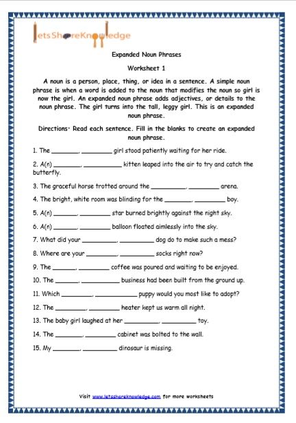 Expanded Noun Phrases Worksheets, Grammer English Grade 5, Noun Phrases Worksheets, Grade 5 English Worksheets, Grade 5 Worksheets, Grade 5 English, Expanded Noun Phrases, Matter Worksheets, Grade 6 Math