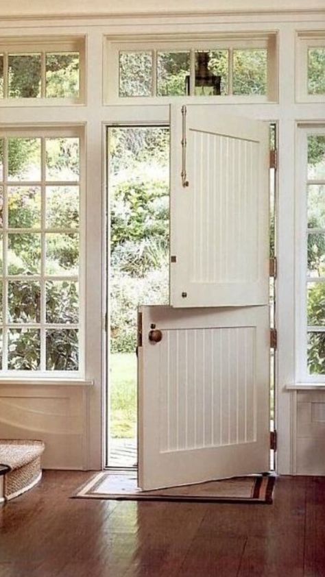 Dutch door Dutch Doors Exterior, Dutch Doors, Farmhouse Exterior Design, Outdoor Entryway, Dream Beach Houses, Knock On The Door, Front Doors With Windows, Glass Room, Dutch Door