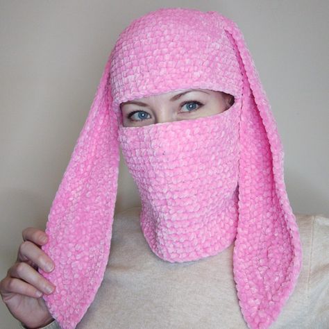 Pink bunny balaclava crochet. Fluffy balaclava with bunny ears Bunny Balaclava Crochet, Balaclava With Ears, Bunny Balaclava, Balaclava Knit, Balaclava Crochet, Crochet Fluffy, Crochet Balaclava, Bunny Mask, Knitted Balaclava