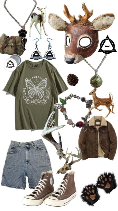 Animal Themed Outfits, African Wild Dog Therian, Theriancore Outfit, Deer Inspired Outfit, Therian Christmas, Therian Clothes, Deer Therian, Therians Mask, Deer Fashion