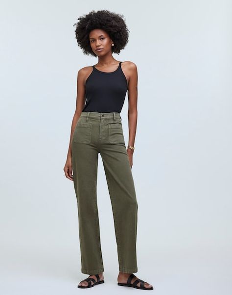 The Emmett Wide-Leg Pant: Patch Pocket Edition | Madewell Pant Patch, Olive Pants, Pocket Edition, Stretch Cotton, Cotton Twill, Short Pants, Leg Pants, Patch Pocket, Wide Leg Pants