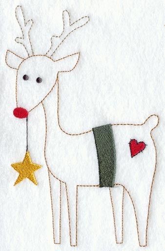 Colorful and quick to stitch, this adorable Reindeer will liven up any Christmas item! Christmas Redwork, Redwork Patterns, Duct Tape Crafts, Redwork Embroidery, Machine Pattern, Feather Tree, Folk Embroidery, Machine Applique, Antique Quilts