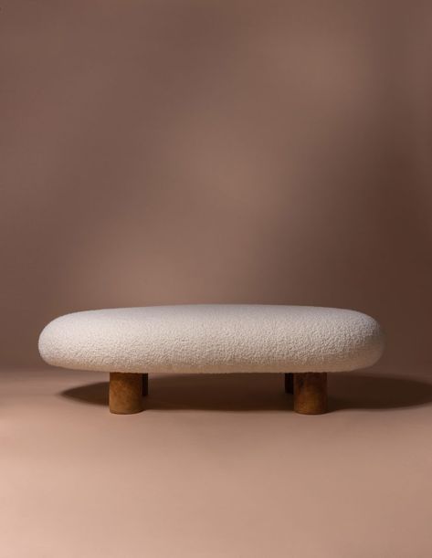 The material has a suede-like finish. Small Bench Seat, Ottoman Chairs, Instyle Decor, Deco Salon, The Mushroom, Soft Seating, Pouf Ottoman, Home Room Design, Farrow Ball