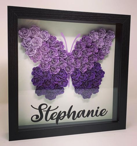 Shadow Box Butterflies, Floral Shadow Box, Ombre Butterfly, Angel Purple, Diy Flower Wall, Personalized Shadow Box, Rolled Paper Flowers, Ethiopian Dress, Flower Shadow