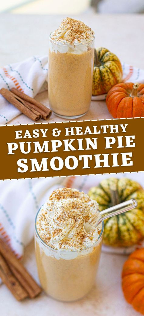 Make your mornings healthier with this pumpkin pie smoothie recipe that can easily be customized with banana for extra creaminess. Easy Vegan Pumpkin Pie, Fall Smoothies, Pumpkin Pie Smoothie, Pumpkin Smoothie, Vegan Pumpkin Pie, Pie Flavors, Creamy Smoothies, Pumpkin Spice Syrup, Coconut Whipped Cream