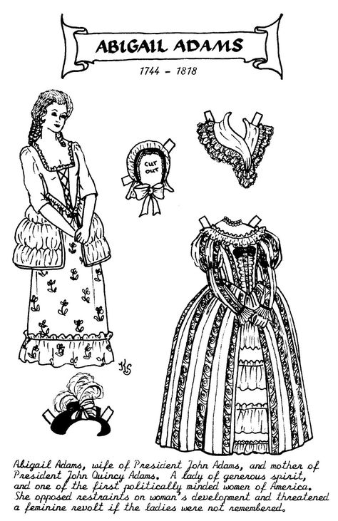 ABIGAIL ADAMS Paper Doll from "Ten Famous Ladies In American History" published in 1984 by Kay Stamps Abigail Adams, Addams Family Costumes, Virginia Travel, Wax Museum, Paper Items, Homeschool History, Newspaper Archives, Womens History Month, History Lessons