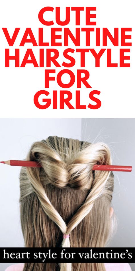 Simple Valentine's Day Hairstyle for Girls - Looking for an easy Valentine's Day Hairstyle? Here's a simple hairstyle for girls for Valentine's Day. Valentines Updo, Heart Shaped Hairstyles, Valentine’s Day Hair, Heart Hairstyles, Heart Hairstyle, Valentines Hairstyles, Diy Updo, Romantic Waves, Brides Made