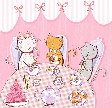 Cat Tea Party Alex T Smith, Tea Time Illustration, Cat Tea Party, I Miss My Cat, Cat Motif, Tea Art, Cats Illustration, Cat Coffee, Art Licensing