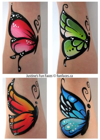 Different Colors of Butterfly for Face/Body Paint.                                                                                                                                                      More Butterfly Body Art Paint, Face Painting Cheek Art, Butterfly Body Painting, Insect Face Paint, Easy Body Painting Ideas, Bug Face Painting, Face Paint Cheek Art, Easy Butterfly Face Paint, Spring Face Paint