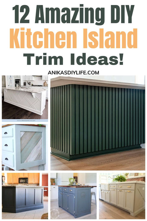 Take your boring kitchen island and transform it with trim. It's an easy DIY home improvement project that will elevate the design of your kitchen. Check out these 12 kitchen island trim ideas for inspiration!#anikasdiylife Kitchen Island Refinishing Ideas, Kitchen Island Beadboard, Diy Upgrade Kitchen Island, Diy Center Island Kitchen Ideas, Island Kitchen Ideas Diy, Painted Kitchen Islands Ideas, Under Kitchen Bar Wall Ideas, Island Kick Plate Ideas, Diy Kitchen Island Makeover Ideas