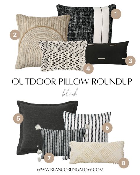 Round Outdoor Seating, Patio Pillows Outdoor, Grey Outdoor Furniture, Black Couches, Grey Patio, Patio Couch, Pillow Combos, Black And White Pillows, Patio Pillows