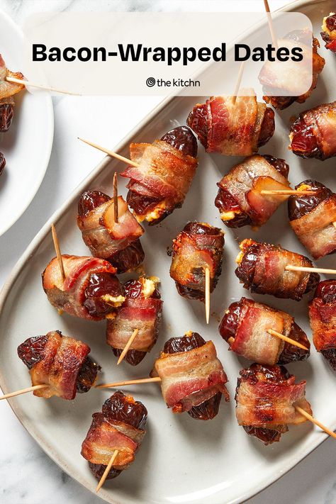 Goat Cheese Dates, Bacon Dates, Wrapped Dates, Bacon Wrapped Dates, How To Make Bacon, Christmas Recipes Appetizers, Date Recipes, Recipes Appetizers And Snacks, Food History