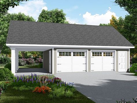 001G-0007: Two-Car Garage Plan Features Carport and Storage Closet House Plans With Carport, Plan Park, 3 Car Garage Plans, Detached Garage Designs, Garage Extension, Garage Plans With Loft, 2 Car Garage Plans, Garage Plans Detached, Plan Garage