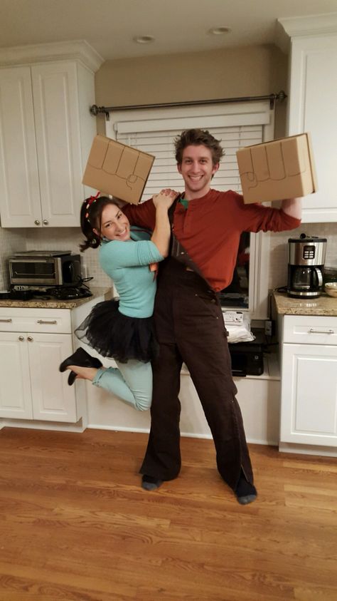 Wreck it Ralph and Vanellope Von Schweetz Halloween costumes! Vanellope Von Schweetz And Ralph, Halloween Costumes Wreck It Ralph, Vanellope Costume Diy, Wreck It Ralph Couple Costumes, Vanellope Halloween Costume, Vanellope Von Schweetz Makeup, Diy Wreck It Ralph Costume, Wreck It Ralph And Vanellope Costume, Wreck It Ralph Vanellope Costume