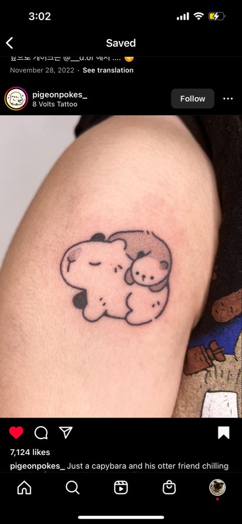 Capybara Tattoo Small Simple, Capybara Tattoo Simple, Capybara Tattoo, Otter Tattoo, Otter Drawing, Pretty Tattoo, Camera Tattoo, Manga Tattoo, Cute Little Tattoos