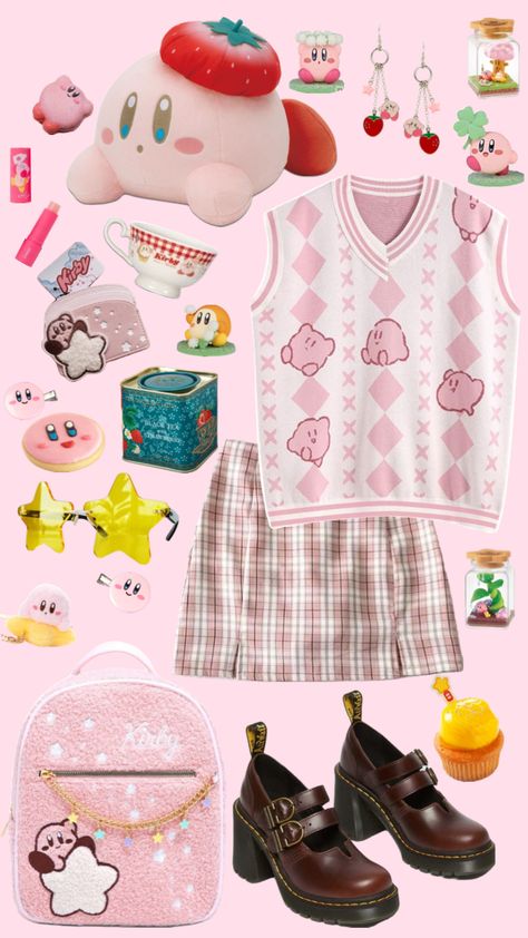 #kirby #kirbyaesthetic #kawaiicore #kawaii #cute #cutecore #nintendo #casualoutfit #casual #tea #strawberry #pink #pastel Kirby Outfit, Kirby Aesthetic, Design Drawing Ideas, Outfit Oc, Outfit Boards, Space Outfit, Oc Design, Strawberry Pink, Kawaii Core