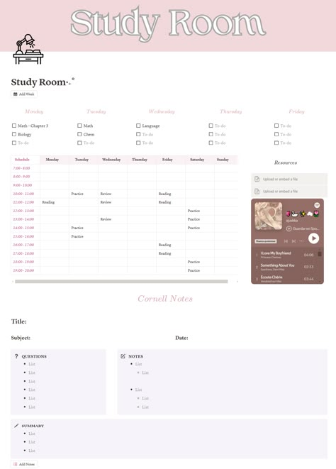 #aesthetic #thatgirl #studysession #studyplanner #notion #notiontemplate #dashboard Reading Review, Reading Practice, Notion Templates, Academic Planner, Notion Template, Something About You, Study Planner, Study Room, Biology