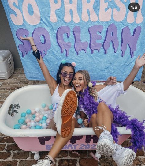 Bubble Bath Bid Day, So Fresh So Clean Bid Day Theme, Bubble Bid Day, So Fresh So Clean Bid Day, 2023 Themes, Sorority Photoshoot, Sorority Themes, Theta Chi, Recruitment Themes