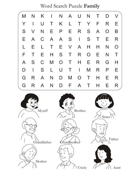 Word Search Puzzle Family Family Words Worksheets For Kids, Word Puzzles For Kids, Ingles Kids, Family Tree For Kids, Free Word Search Puzzles, Word Search For Kids, Free Word Search, Family Word, Family Puzzle