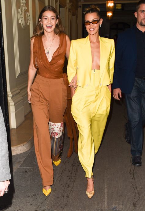 Bella And Gigi Hadid, Gigi And Bella Hadid, Gigi And Bella, Yellow Outfits, Johannes Huebl, Bella Gigi Hadid, Gigi Style, Gigi Hadid Outfits, Gigi Hadid Style