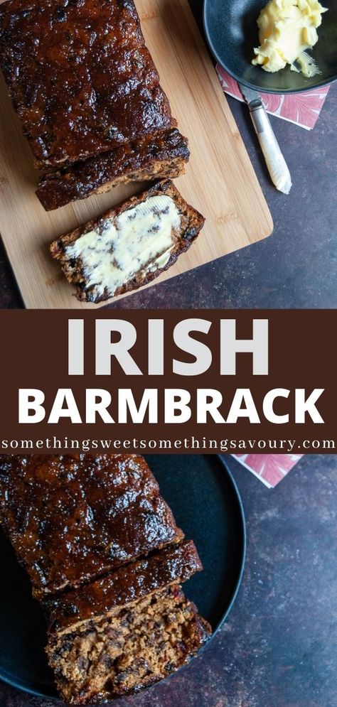 Irish Barmbrack is a traditional fruit cake that was originally served on Halloween but is now enjoyed all year long in Ireland.  The dried fruit is soaked in tea overnight for a really moist, delicious cake that's delicious sliced and spread with butter. #irishbarmbrack #irishbarmbrackrecipe #halloweenbarmbrackrecipe #howtomakebarmbrack #barmbrackrecipeuk Irish Barmbrack, Barmbrack Recipe, Traditional Fruit Cake, Irish Dessert Recipes, Irish Desserts Traditional, Irish Desserts, Irish Recipes Traditional, Irish Cuisine, Irish Food