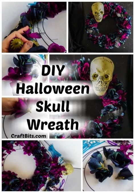 Fall Halloween Wreath, Halloween Skull Wreath, Wire Hanger Crafts, Skull Diy, Goth Diy, Diy Skulls, Skeleton Wreath, Skull Wreath, How To Make Snowflakes