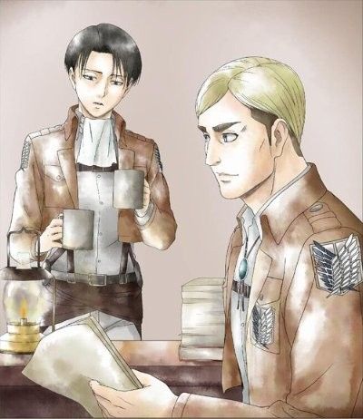 This is so eruri❤️ official art Levi Ackermann, Levi And Erwin, Erwin Smith, Survey Corps, Captain Levi, Ciel Phantomhive, Eren Jaeger, Levi Ackerman, Animation Series