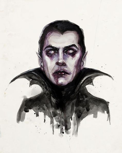 Leon Mateus | Horror Art | VAMPIRE: Drácula (1931) ⚰️ Watercolor portrait of the handsome Béla Lugosi as the eternal Count Dracula from the Universal Classic… | Instagram Dracula Portrait, Dracula Art, Art Vampire, Bela Lugosi, Count Dracula, Watercolor Portrait, Watercolor Portraits, Horror Art, Dracula