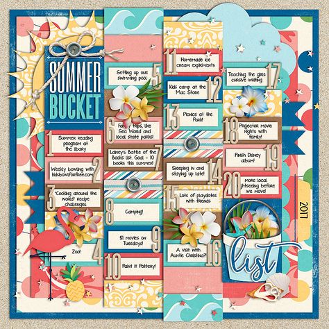 Summer bucket list - Scrapbook.com Bucket List Scrapbook Layout, Bucket List Design Layout, Diy Jewelry Case, Adding Activities, Diy Travel Accessories, Diy Travel Bag, Wonderful Pistachios, June Challenge, Eating Before Bed