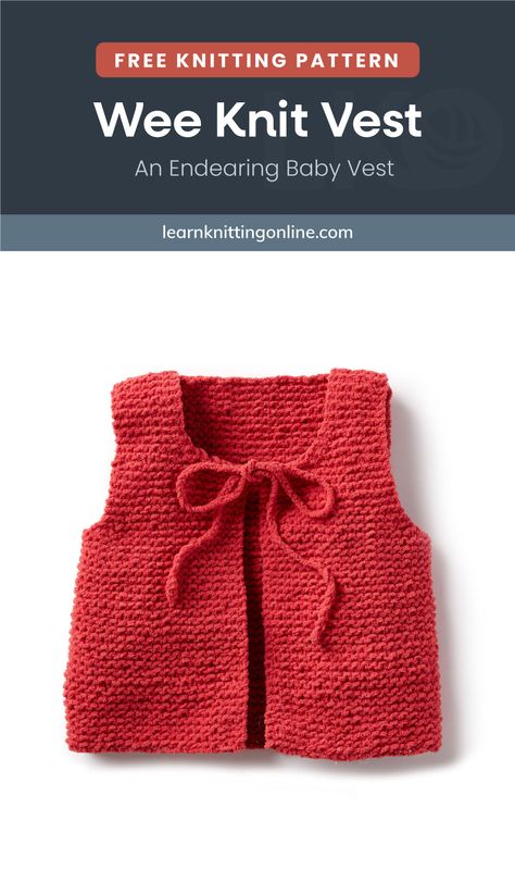 Complete your baby's fall and winter outfits by making several of these simply cozy knit baby vest, a great layering piece to add extra-style and warmth. This easy knitting pattern makes for a lovely handmade baby shower present. | More free knitting patterns and tutorials at learnknittingonline.com Crochet Sweater Pattern Free Easy, Diy Crochet Vest, Knit Baby Vest, Crochet Vest Patterns, Sweater Pattern Free, Baby Gilet, Vest Ideas, Knit Vest Pattern Free, Kids Sweater Pattern