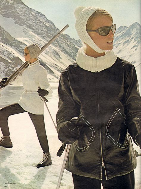 Seventeen - November, 1964 Vintage Ski Outfit, Vintage Skiing Aesthetic, 1964 Fashion, Vintage Ski Photos, Ski Christmas, Chalet Girl, Apres Ski Outfits, Black Swans, Skiing Aesthetic