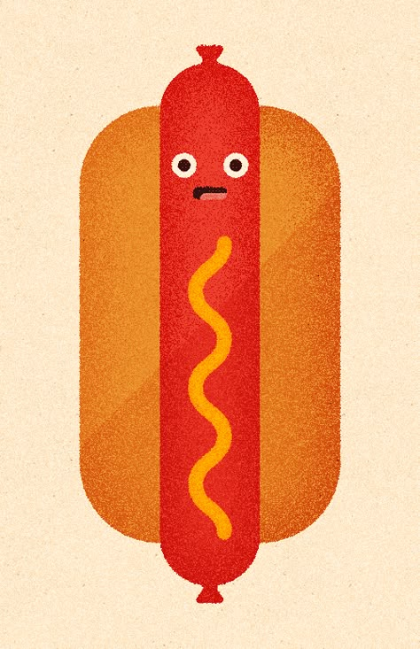 For The 100 Day Project, Andrea Nguyen is drawing random things with faces, starting off with comfort food. She adds, “The Comfort Foods are all sad because they need comforting, of course.” Food With Faces Illustration, Food With Faces Drawing, Hot Dog Poster, Andrea Nguyen, Hot Dog Illustration, Food With Faces, Skateboard Painting, Drawing Random, Things With Faces