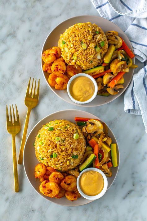 Ingredients For Hibachi, Shrimp And Steak Hibachi Recipes, Habachi Fried Rice, Steak And Shrimp Hibachi Fried Rice, Hibachi Sauce, Hibachi Shrimp, Hibachi Vegetables, Benihana Shrimp Fried Rice, Hibachi Chicken