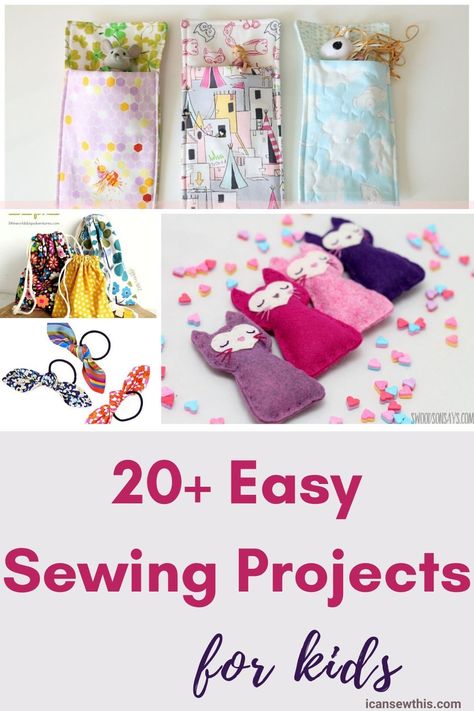 More than 20 easy sewing projects for kids, to keep them busy, entertained and learning. Sewing with your kids is fun and creates a sense of togetherness. Besides, you get to make cool stuff. If your kids want to learn how to sew, have a look at these ideas! #sewing #easyprojects #forkids #diy #sewingwithkids #learntosew Begginer Sewing Projects Simple, Sewing For Kids Beginning, My First Sewing Project, East Sewing Projects, Easy Sewing Crafts For Kids, Easy Sewing Machine Projects For Kids, Easy Sewing Crafts For Beginners, Kid Friendly Sewing Projects, Easy Kid Sewing Projects