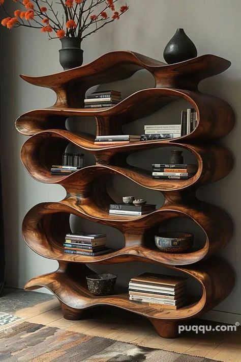 Modern Bookcase Design, Mid Century Modern Bookcase, Unusual Furniture, Bookcase Design, Modern Bookcase, Wooden Shelf, Stylish Storage Solutions, Funky Furniture, Contemporary Interior Design