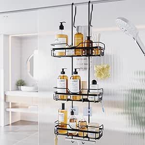 Shower Caddy Over the Door Organizer: Bath Rack Hanging Over Glass with Hooks - Storage Shelf Inside Bathroom for Shampoo - Matte Black Clawfoot Tub Storage, Shampoo And Conditioner Bottles, Bath Rack, Bath Caddies, Over The Door Organizer, Shower Box, Bath Shelf, Bath Organization, Shower Organization