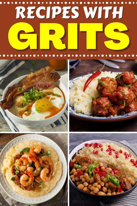 No matter the time of day, you can't go wrong with these recipes with grits. From breakfast bowls to casserole to grit cakes, get ready to enjoy a taste of the south. What To Serve With Grits, Grits And Eggs Breakfast Recipes, Savory Grits Dinners, Meals With Grits Dinners, Grits Breakfast Ideas, Grits Bar Ideas, Grits Dinner Recipe, Recipes Using Grits, Grit Bowl Breakfast