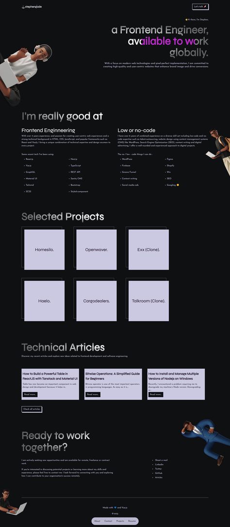 A frontend engineer portfolio built with Vue.js. Software Engineer Portfolio Website, Software Developer Portfolio, Frontend Developer Portfolio, Web Developer Portfolio Website, Web Developer Portfolio, Developer Portfolio, Engineer Resume, Website Software, Technical Writer