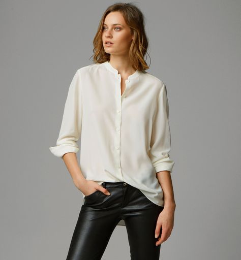 Mandarin Mandarin Collar Shirt Women, Chinese Collar Shirt, Shirt Collar Styles, Mandarin Collar Shirt, Women Chiffon Blouse, Chinese Collar, Women White Blouse, Shirt Blouses Women's, Female Style