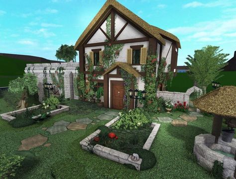 Cottagecore Home Exterior, Cottagecore Exterior, Cottagecore Bloxburg, Cottagecore Bloxburg House, Bloxburg Cottagecore, Cottagecore House Exterior, Cottage Core Bloxburg House, Cottage Layout, Bloxburg Cottage