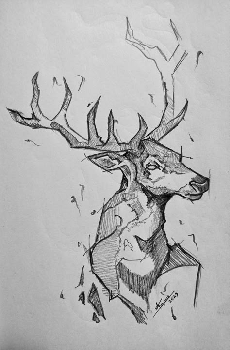 A deer sketch made with pen pencil cool tattoo Mule Deer Drawing, Ink Animal Drawings, Elk Drawing Easy, Deer Drawing Easy Step By Step, Deer Sketch Simple, Scary Animal Drawings, Dear Sketch, Stag Sketch, Elk Sketch