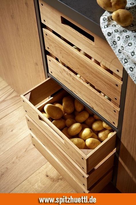 Desain Pantry, Kabinet Dapur, Fruit And Vegetable Storage, Kitchen Organization Pantry, Kitchen Organisation, Kitchen Pantry Design, Vegetable Storage, Diy Kitchen Storage, Wooden Drawers