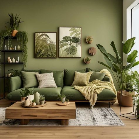 Discover the Secrets of Green Living Room Decor • 333+ Images • [ArtFacade] Living Room With Brass Accents, Interesting Flooring Ideas, Modern Green Living Room, John Madden, Design Ložnic, Spavaća Soba, Green Living Room Decor, House Maintenance, Interior Boho