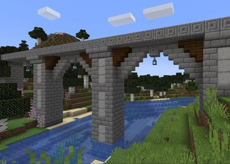 Roman aqueduct #minecraft Aqueduct Minecraft, Minecraft Aqueduct, Minecraft Steampunk, Roman Aqueduct, Minecraft Inspiration, Minecraft Plans, Roman Style, Minecraft Stuff, Survival Mode